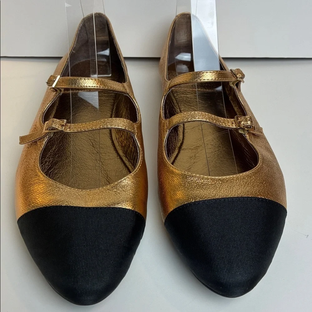 Jeffrey Campbell NEW Satine Double Strap Gold Metallic Mary Jane Flat Size 9.5